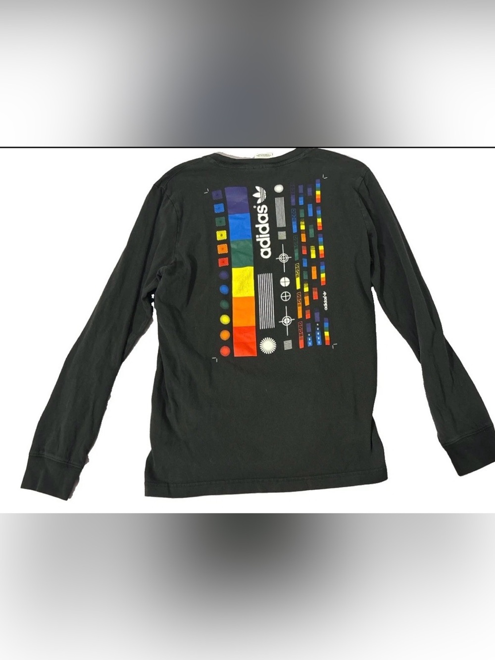Adidas Men’s Medium Sports T-Shirt Black Colorful Graphics Long Sleeve Y2K